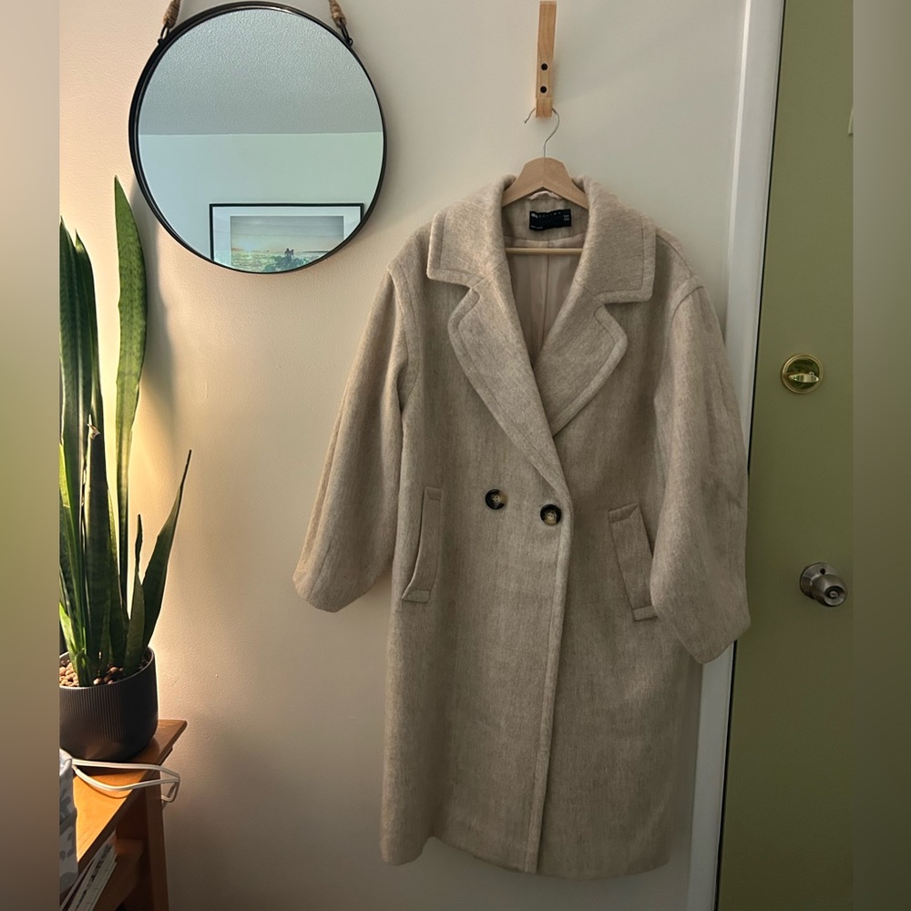 ASOS Design - Double-Breasted Wool Blend Coat in Cream, Size 10
